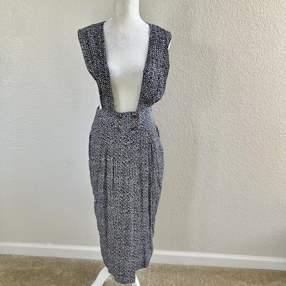 Nina Piccalino Vintage Jumper Dress Size 12 Womens Navy Blue & White Print